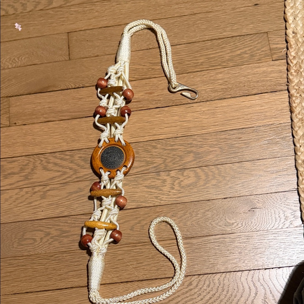 Handcrafted Macrame Belt with Wooden Accents